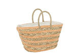 Beach Bag Short Handles Horizontal Stripes Jute Natural/Light Orange