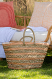 Beach Bag Short Handles Horizontal Stripes Jute Natural/Light Orange