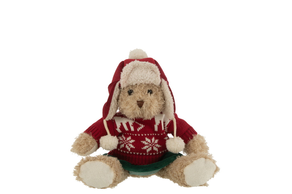 Bear Girl Christmas Sweater+Hat Textile Beige/Red Small