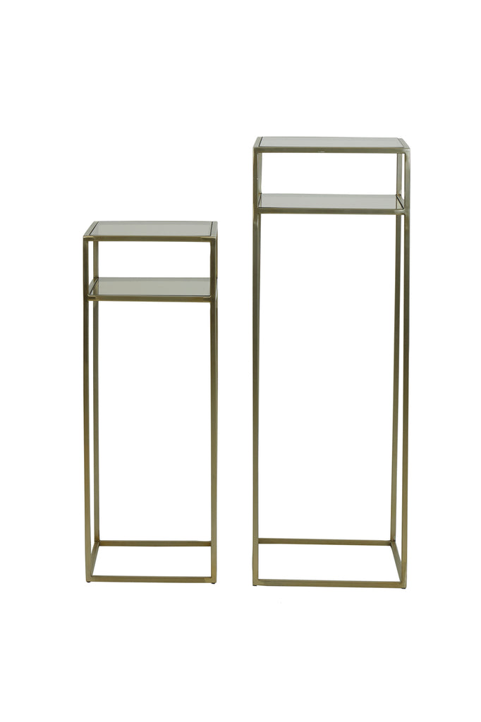 Pillar S/2 30x30x80+35x35x100 cm BILO light gold+glass brown