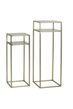 Pillar S/2 30x30x80+35x35x100 cm BILO light gold+glass brown