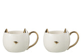 Box Of 2 Mug Cat Porcelain White/Or