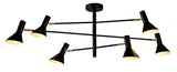 Ceiling lamp iron Izmir 3-arms w.124xh.39cm/6 shades h.17x13 -5cm black/gold accent