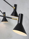 Ceiling lamp iron Izmir 3-arms w.124xh.39cm/6 shades h.17x13 -5cm black/gold accent