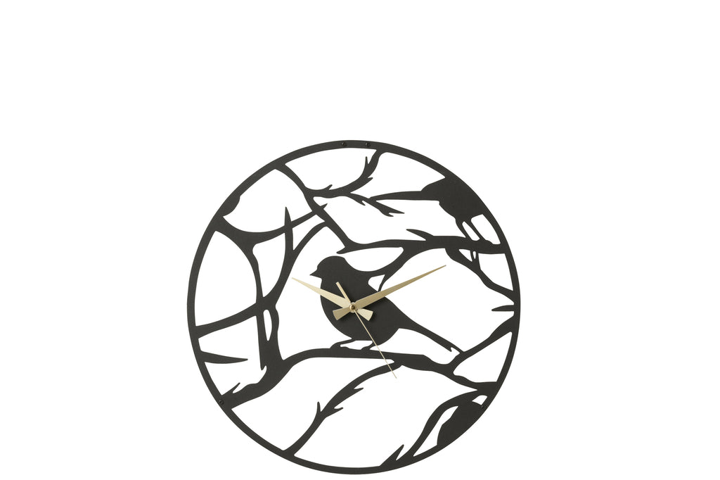 Clock Bird Metal Black