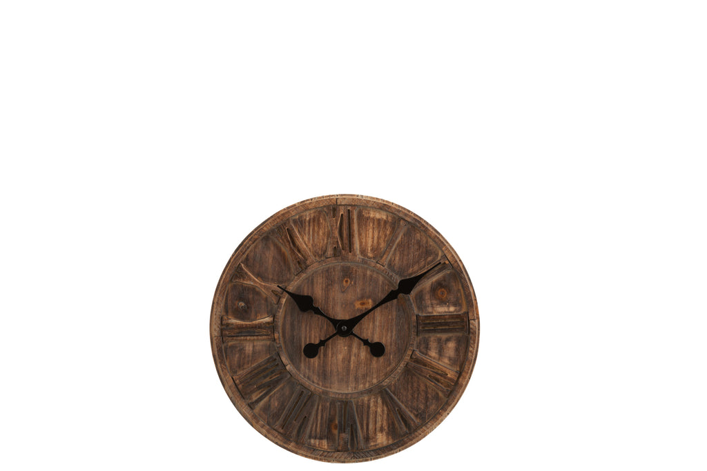 Clock Wooden Disc Roman Numerals Mdf Brown Small