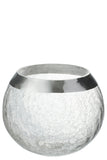 Candleholder Ball Crackle Glass Transparent/Silver Large