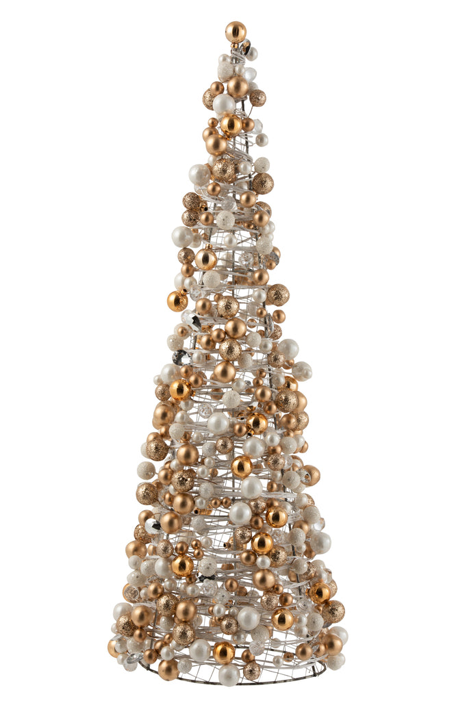 Cone Mini Christmas Baubles Ecru/Gold Large