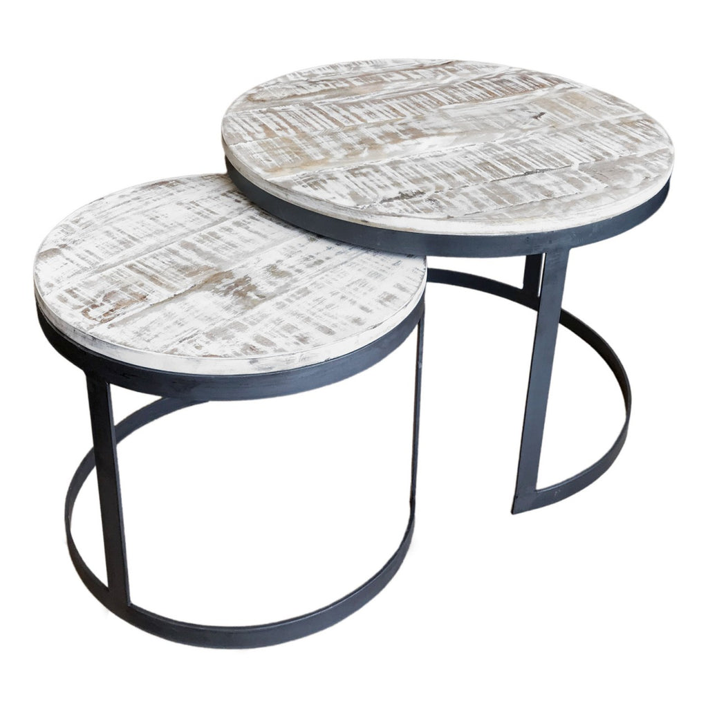 William - Bijzettafel 2er Set - oud hout - metaal - 58/43x46/39 cm