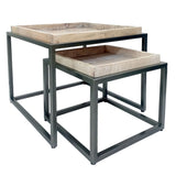 David - Couchtisch 2er Set - witgekalkt en matzilver - gerecycled hout en metaal - 60x60x45 cm