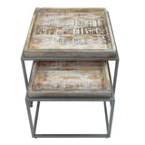 David - Couchtisch 2er Set - witgekalkt en matzilver - gerecycled hout en metaal - 60x60x45 cm