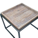 David - Couchtisch 2er Set - witgekalkt en matzilver - gerecycled hout en metaal - 60x60x45 cm