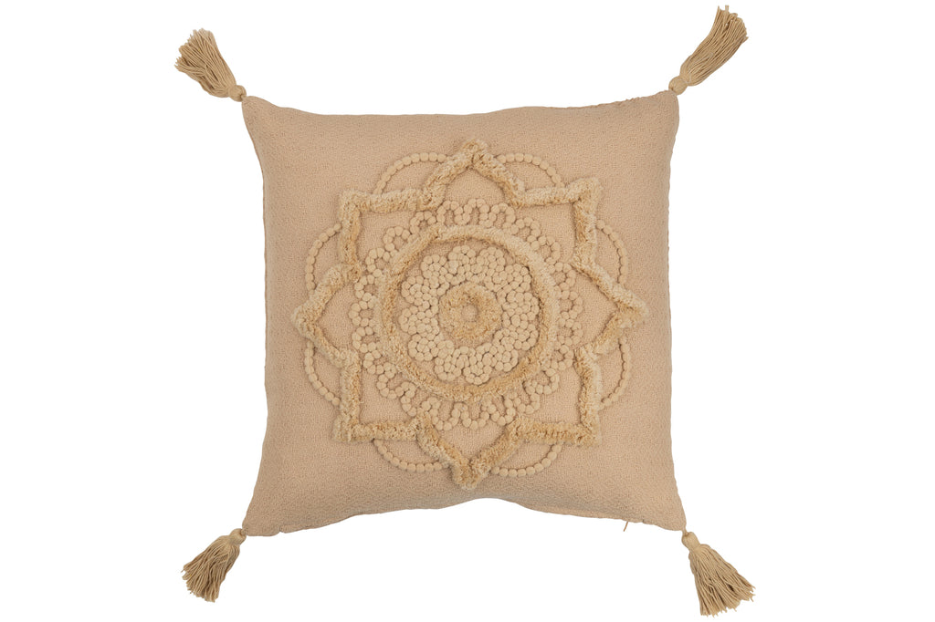 Cushion Flower Tassel Polyester Beige