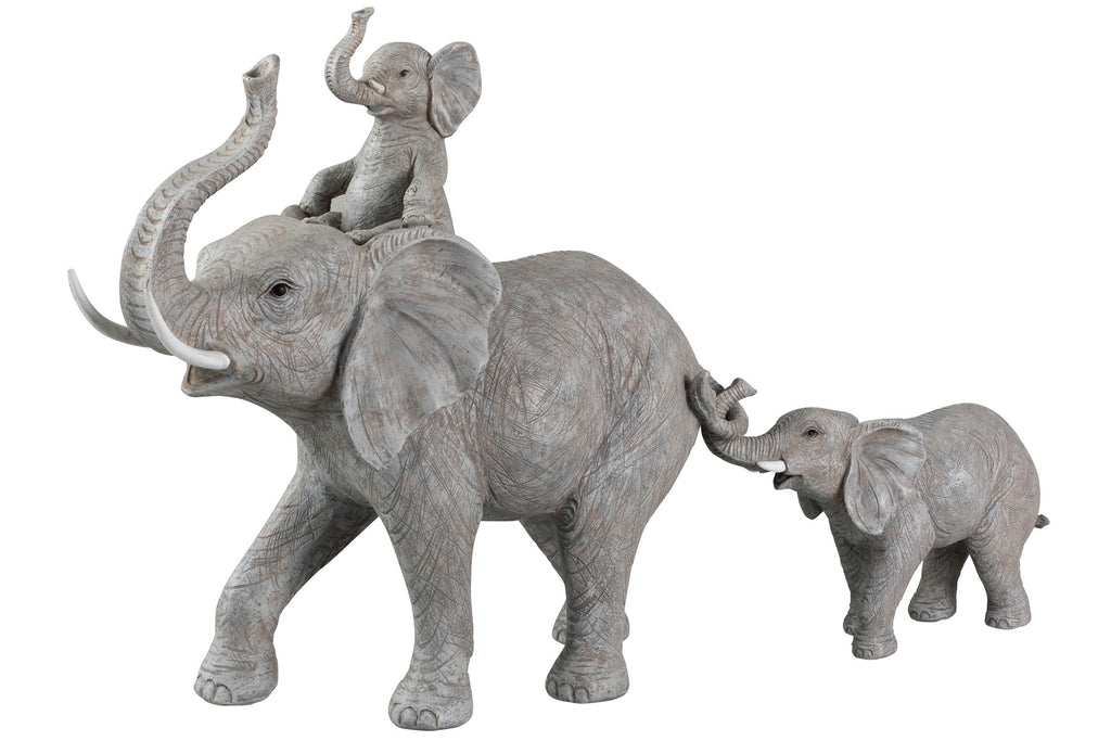 Elephant Standing With Child On Back Polyresin Grey