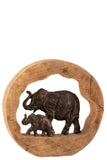 Figure Elephant+Child Mango Wood Aluminium Bronze Large