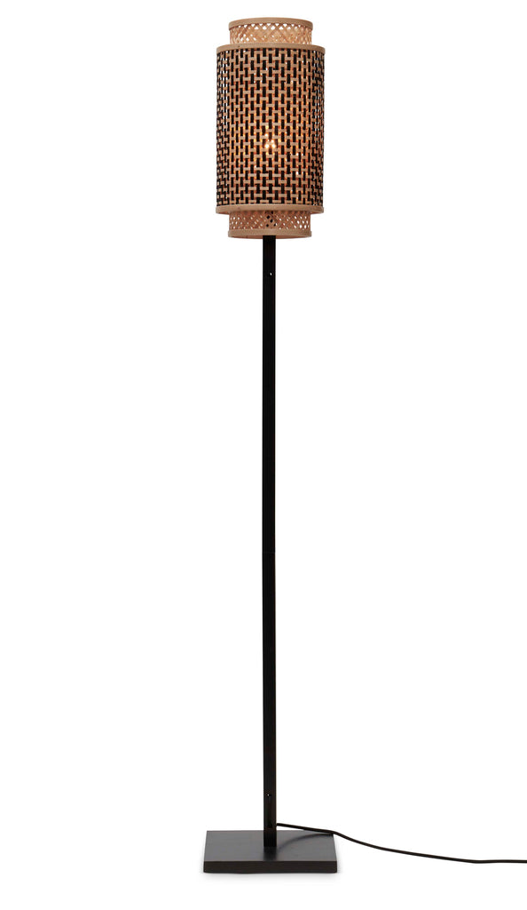 Floor lamp Bhutan bamboo black h.145cm/shade 18x35cm bl/nat.