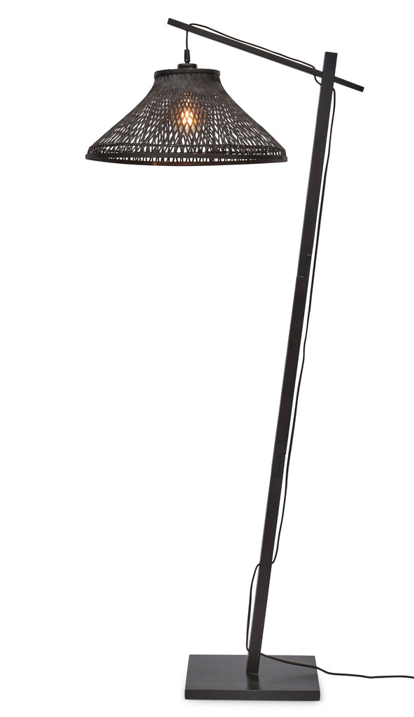 Floor lamp Tahiti bamboo bl. h.150cm/shade dia.45xh.20cm - black