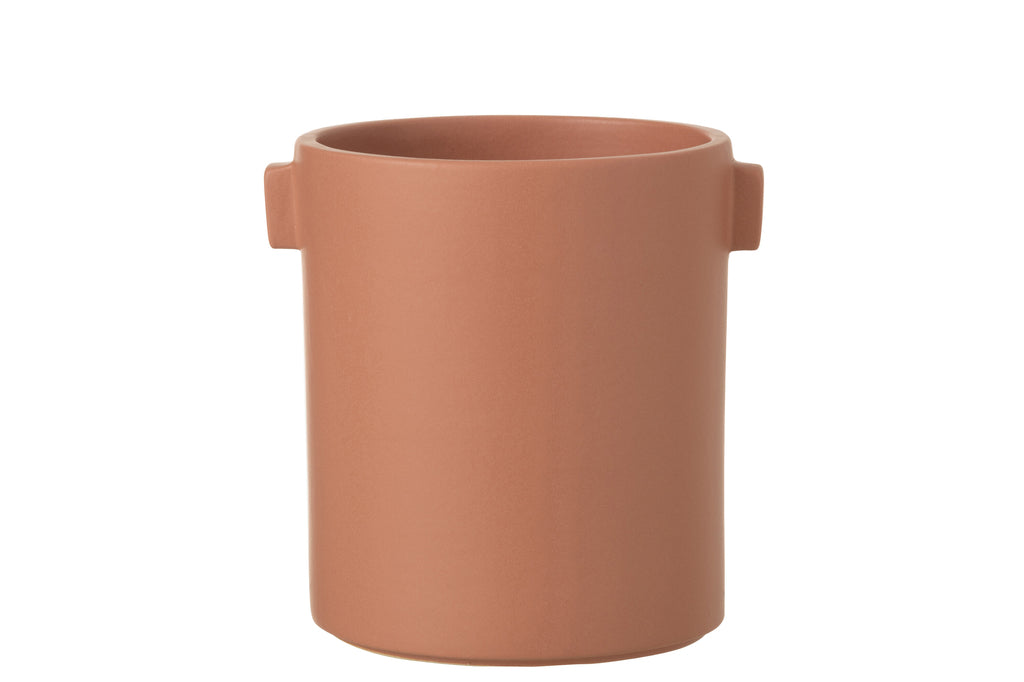 Flower Pot Handle Stoneware Peach