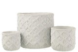 Flowerpot Checkered Cement White Large