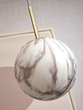 Hanging lamp glass/iron Carrara globe dia. 28x42cm white marble print/gold - L