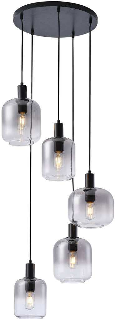 Hanglamp. 5-lichts. H340 smoke glas