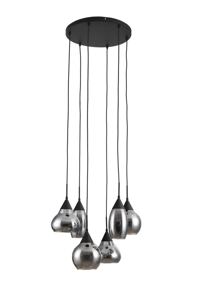 Hanglamp. 6-lichts. H340 smoke glas