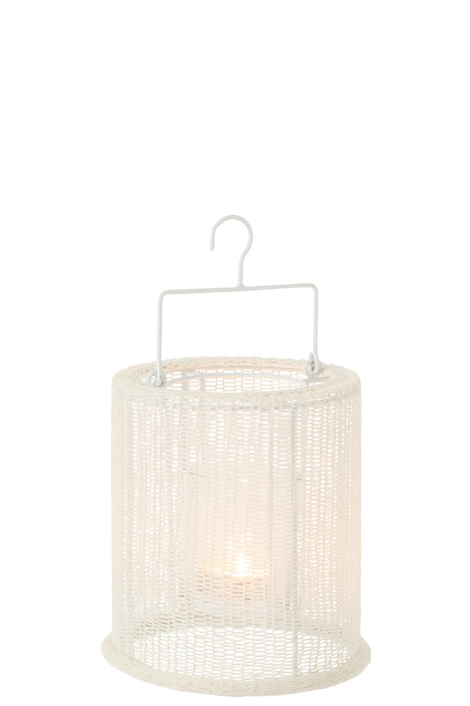 Lantern Hanging Cylinder Metal/Polyester White Small