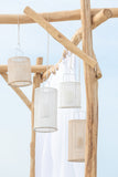 Lantern Hanging Cylinder Metal/Polyester White Small