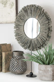 Mirror On Foot Round Reed Raffia Grey