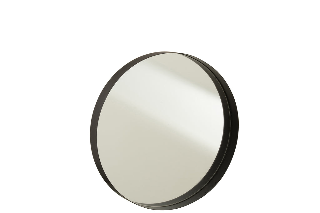 Mirror Round Border Metal Black Medium