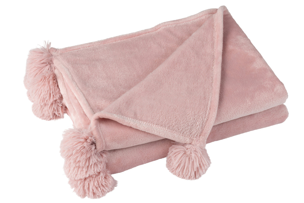 Plaid Pompom Polyester Baby Pink