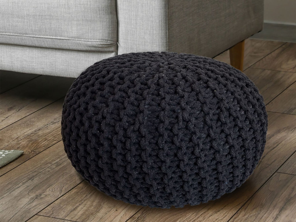 Richard - Pouf - zwart - 100% gerecycled katoen - Ø 55 cm