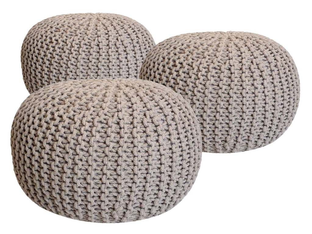 Noah - Pouf Set 3 Stuks - Beige - Gerecycled Katoen - Ø 55 cm