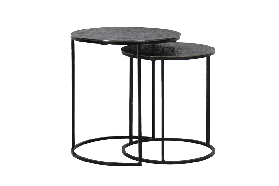 Side table S/2 41x46+49x52 cm RENGO texture black nickel