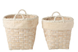 Set Of 2 Baskets Round With Handles Imitation Fur Detachable Rattan Flat Natural White Wash