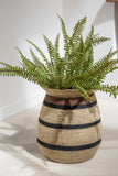 Set Of 2 Baskets Round Striped Marie Seagrass Brown Black