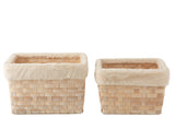 Set Of 2 Baskets Rectangle+Imitation Fur Rattan Flat Natural White Wash