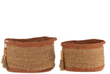 Set Of 2 Baskets Oval Pearl Natural/Brown