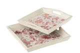 Set Of Two Tray Roses Wood White/Pink