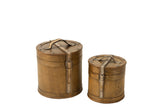 Set Of 2 Trunk Round Wood Beige