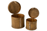 Set Of 2 Trunk Round Wood Beige