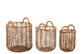 Set Of 3 Baskets Bananas Leaves Natural