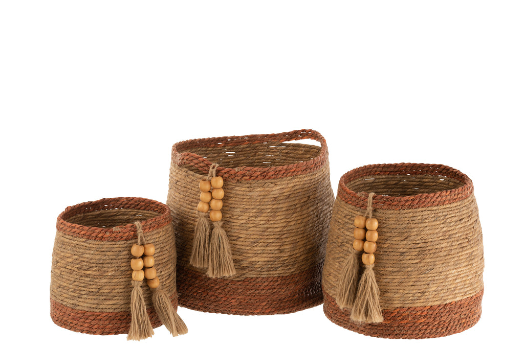Set Of 3 Baskets Round Pearl Natural/Brown