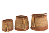 Set Of 3 Baskets Round Pearl Natural/Brown