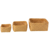 Set Of 3 Baskets Square Bamboo Natural