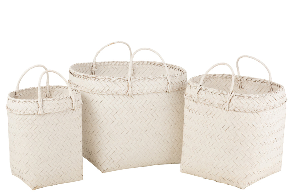 Set Of 3 Baskets Square Rattan White