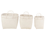 Set Of 3 Baskets Square Rattan White