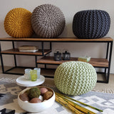 Isabella - Strickhocker Pouf - dunkelgrau - 100 % recycelte Baumwolle - Ø 45 cm