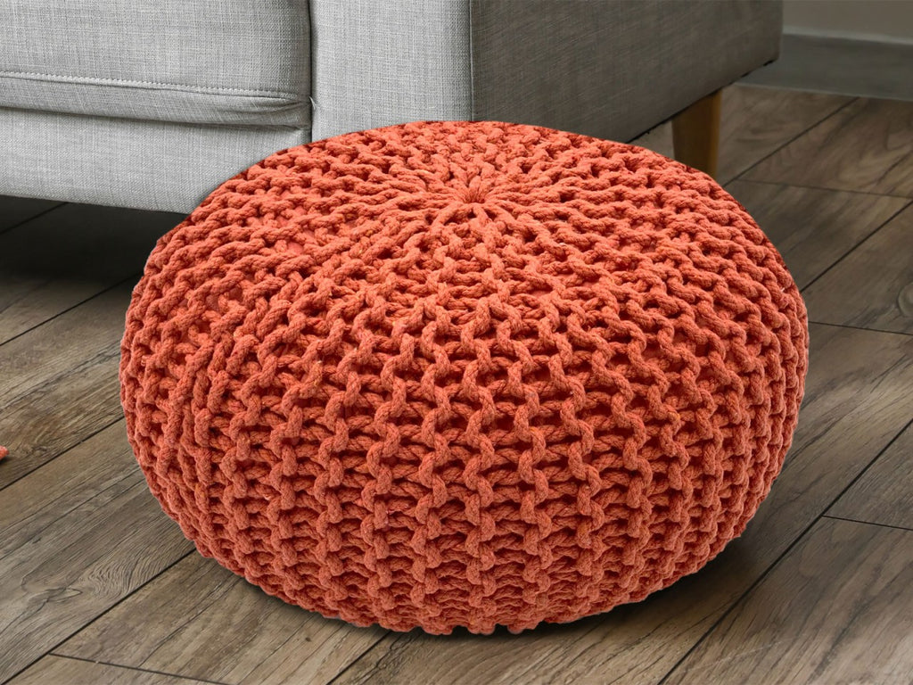 Eva - pouf - terracotta - 100% gerecycled katoen - Ø 45 cm