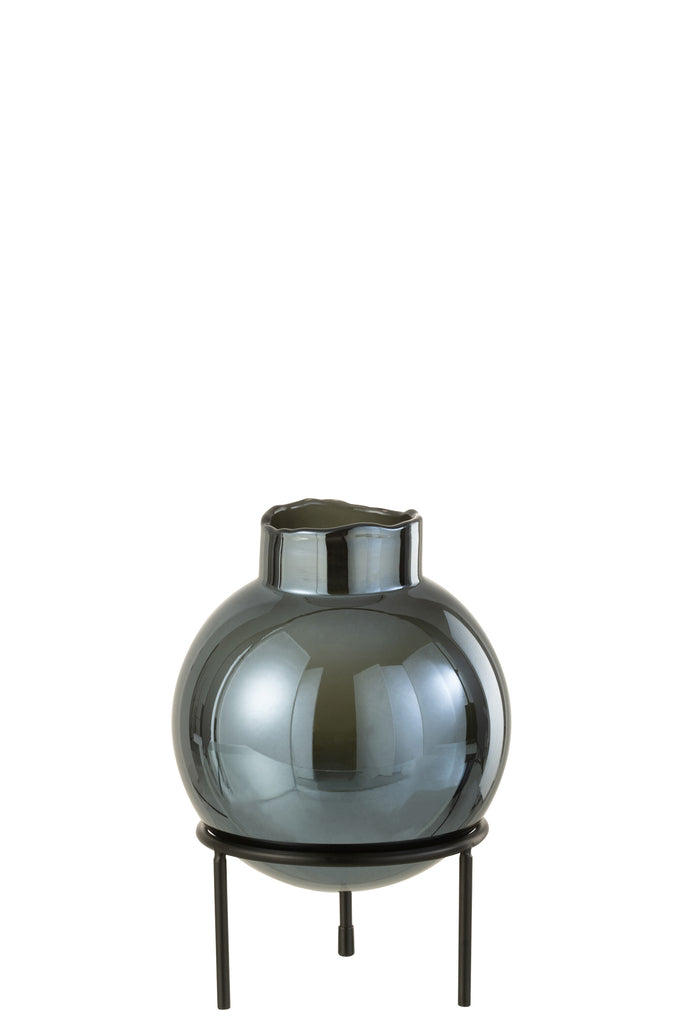 Vase Ball Glass/Metal Blue/Black Small